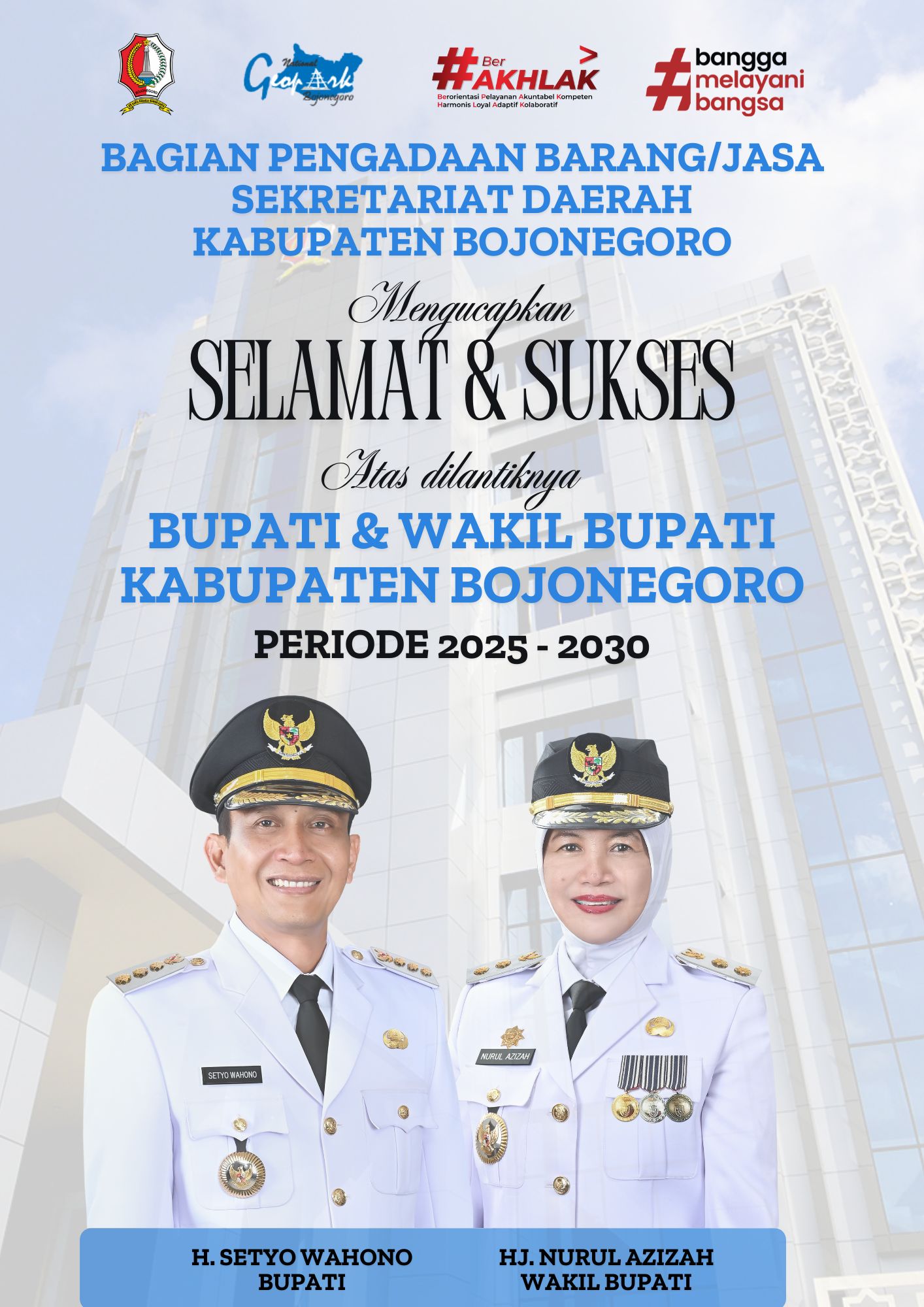Selamat dan Sukses Atas dilantiknya Bupati dan Wakil Bupati Kabupaten Bojonegoro Periode 2025 - 2030