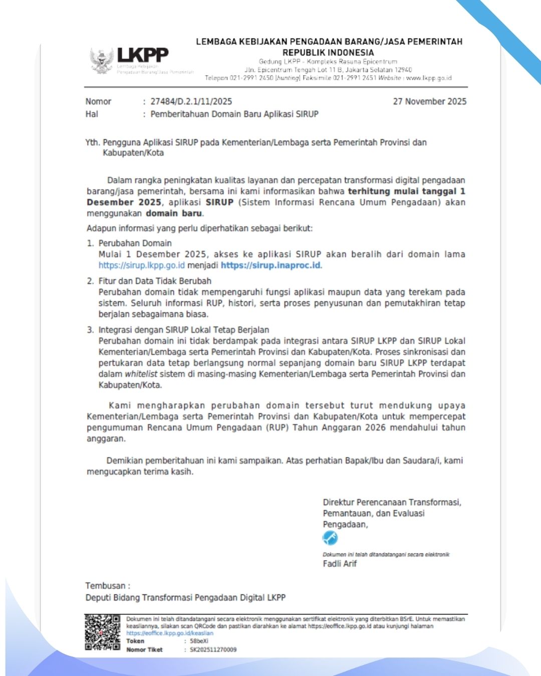 Domain Baru Aplikasi SIRUP